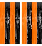 2 Pack Halloween Photo Backdrop, 3.28 FT x 7.05 FT Orange and Black Party Streamer, Metallic Foil...
