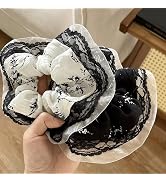TUCEWP Scrunchies for Women's Hair 2Pcs White Black Organza Lace Scrunchies for Long Thick Curly ...