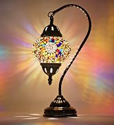 XUMAIDENG Vintage Turkish Lamp Stained Glass Table Lamp, Handmade Turkish Moroccan Mosaic Lamp wi...