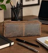 RUSTIC TOWN Leather Pencil Case for Men & Women – Full Grain Leather Pen Pouch with Zipper, Handc...