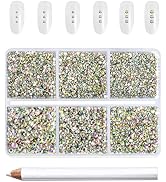 Beadsland Flatback AB Crystal Rhinestones Nail Gems, Round Rhinestones for Crafts,Mixed 6 Sizes w...