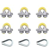 Steel Cable Clamps, PIUM 1/4 Forged Wire Rope Clips 6pcs with M6 Wire Rope Thimble 3pcs, Our Heav...