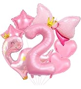 40 Inch 2 Balloon Number, Cute Crown Dinosaur Balloons, Star Bow Heart Balloons, Pastel Pink dino...