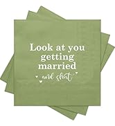 RUSPEPA 50 Pcs Wedding Napkin Paper, 3 Ply Disposable Green with "Look at You Getting Married" Te...