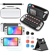 YUANHOT Accessories Bundle Compatible with Switch OLED Including Carrying Case Bag, Protective Ca...