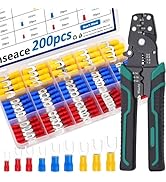 smseace 201pcs Crimping Tool with Fork Spade Connectors 12-Sizes(M3/M4/M5/M6) 22-10AWG Wire Fork ...