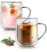 Joeyan Large Clear Double Walled Glass Coffee Mugs 15 oz, Double Layer Tea Latte Cappuccino Cups ...