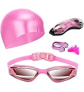 Hurdilen Swim Goggles Swimming Goggles No Leaking with Nose Clip, Earplugs, Swim Cap and Case for...