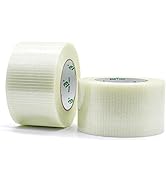 BOMEI PACK Fiber Reinforced Packing Tape, Clear Bi Directional Filament Strapping Tape 3Inch x 55...