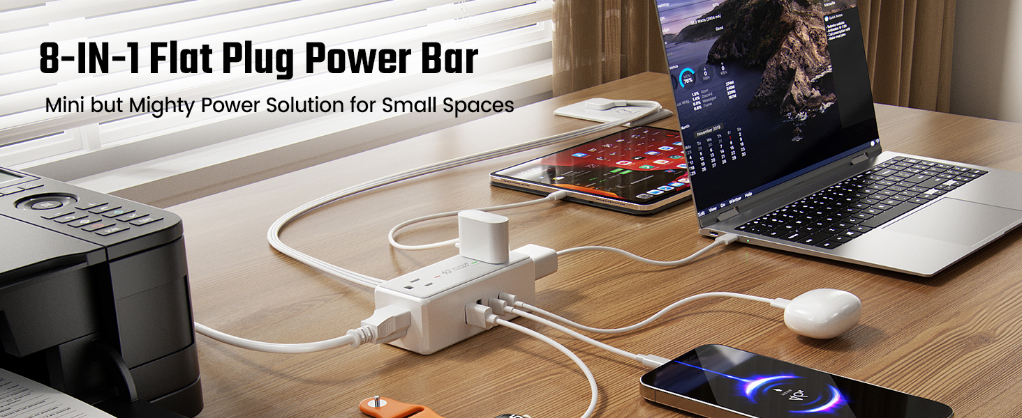 SUPERDANNY Surge Protector Power Strip Flat Plug