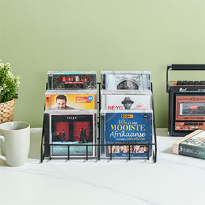 Modern Black Metal Wire CD Storage Stand, Table Disc Jewel Case Holder, Tier Office Desk Media