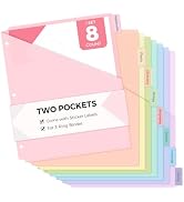 SKYDUE Binder Dividers with Pockets, 8 Tab Dividers for 3 Ring Binder, Letter Size Plastic Pocket...