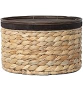 Water Hyacinth Storage Basket with Wooden Lid, 10.2" D x 5.1" H Handwoven Round Organizer for She...