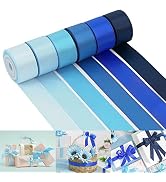 HUIHUANG Blue Ribbon for Gift Wrapping Double-Faced Satin Ribbon 1 inch Assorted Blue Gift Wrap R...
