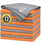 FIXSMITH Microfiber Cleaning Cloth -Pack of 12, Highly Absorbent Cleaning Rags(Grey&Orange), 16"X...