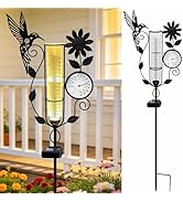 YJFWAL Hummingbird Rain Gauge Outdoor, Decorative Metal Sunflower Solar Rain Gauge with LED Light...