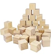 Wood Blocks for Crafts, Unfinished Wood Cubes, 1 Inch Natural Wooden Blocks, Pack of 50 Wood Squa...