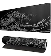 Brecoy Japanese Sea Wave Large Mouse Pad, Anime Black Gaming, Extended Kanagawa Mat Desk Pad, 3mm...