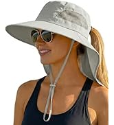 OLIKER Women Sun Hats UV Protection Wide Brim Packable Bucket Hat with Ponytail Hole for Summer B...