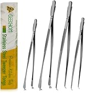 GEEKHOM 4 Pcs Kitchen Tweezer Tongs Set, 12 & 10 Inch Black Stainless Steel, Long & Short Food Tw...