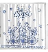 InIsaJace Happy Easter Shower Curtain, Celadon Bunny Bow Farmhouse Bath Tub Curtain, Spring Easte...