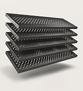 pamo set of 5 black metal shelfboards on beige background