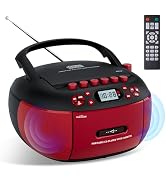 Portable CD Player and Cassette Player with Remote Control, FM Radio, USB Playback, Bluetooth Spe...