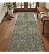 Restydon 2x6 Runner Rug, Green Floral Rug for Entryway, Moynesa Washable Kitchen Rugs with Rubber...