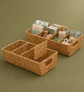 Nature-Inspired Rattan Pantry Organizer Baskets Set of 2 with 3 Removable Dividers – Handwoven St...