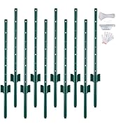 URBANVISTA 10 Pack Metal Fence Posts, 4 FT Heavy Duty U-Post, Green Garden Stakes, No-Dig Post An...
