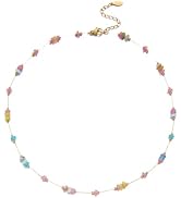 RINHOO Handmade Natural Stone Beaded Necklace Women | Dainty Boho Gemstone Beaded 18K Gold Plated...