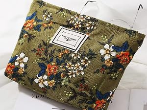 green floral makeup bags