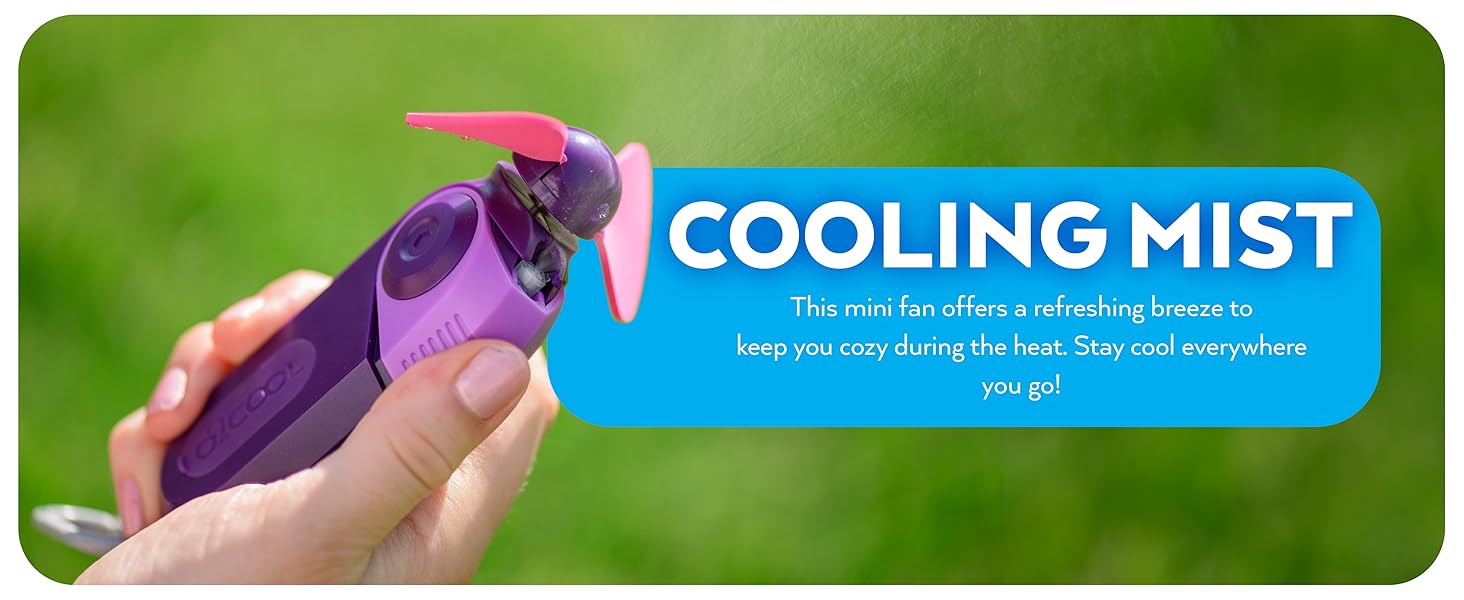 O2Cool Sport Carabiner Misting Fan Purple Cooling Mist Outside