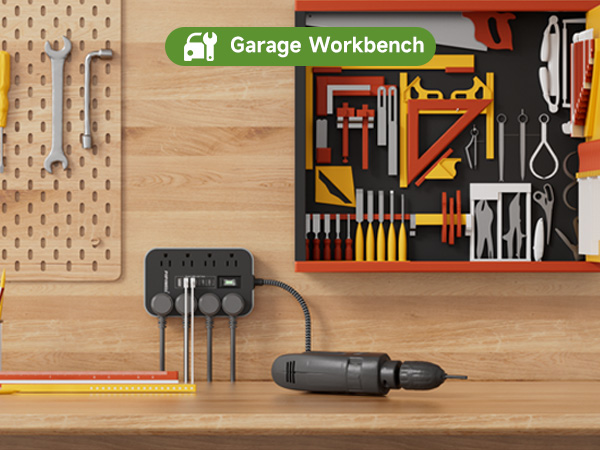 Garage accessories power strip
