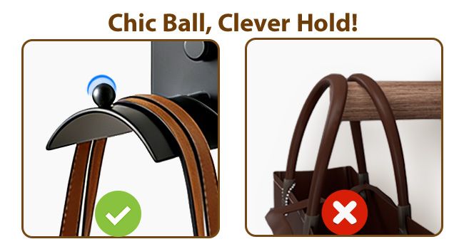 Arc-shaped holder keeps tote bags accessible and neat.