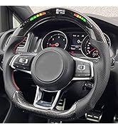 Qiilu LED Steering Wheel, Carbon Fiber Racing Steering Wheel Flat Bottom D-Type Car Steering Whee...