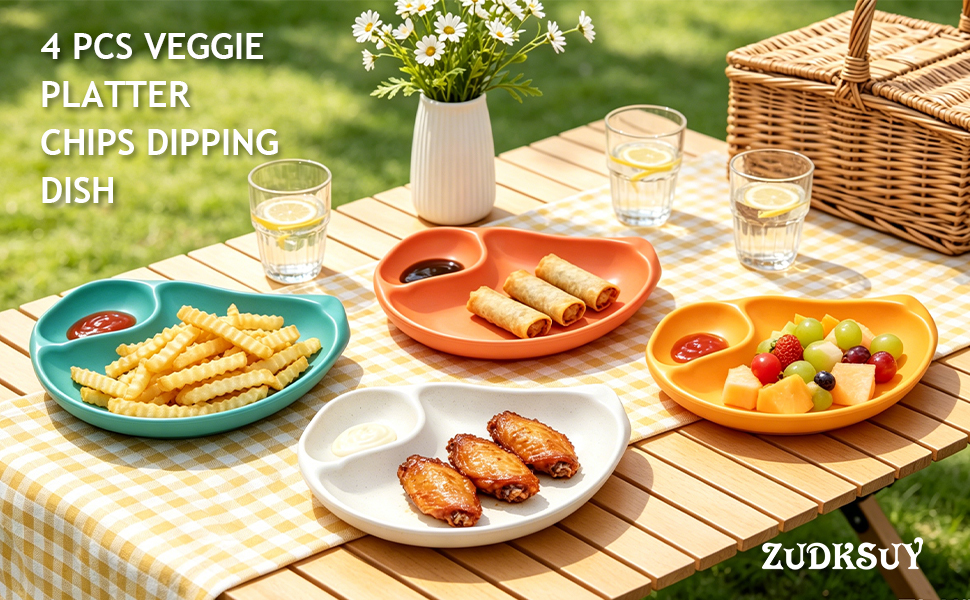 4 Pcs Veggie Platter Chips Dipping Dish