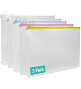 Binditek 5 Pack Clear Plastic Zip Envelopes, Heavy Duty, 9 x 12 Inch Expanding File Pouches, Mult...