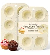 Firstfooby 2 Pack Silicone Muffin Pan for Baking, Regular Size Nonstick Cupcake Pan, 6-Cup Silico...