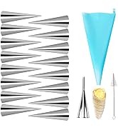RoseFlower 19pcs Non-Stick Cream Horn Cones Tubes Stainless Steel Conical Croissant Pastry Baking...