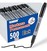 TOMPEN Black Permanent Markers,Fine Tip,500 Pack Bulk,Waterproof Permanent Marker Pens with Quick...