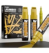JusArt 4 Pcs Gold Jumbo Poster Marker Set, 15mm Wide Tip and 0.7mm Fine Tip, Acrylic Paint Marker...