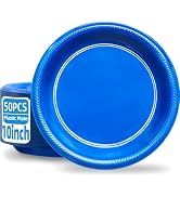 BONSINY 50 Pcs Blue plates 10 Inch Plastic Plates Disposable - Blue Plastic Plates for Party Birt...