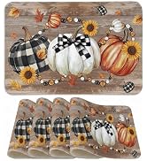 Artoid Mode Pumpkins Sunflowers Fall Faux Leather Placemats Set of 4, 12x18 Inch Thanksgiving Wat...