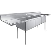 120 in. x 30 in. Stainless Steel Three Compartment Sink with 24 in. x 24 in. x 14 in. Bowls and D...
