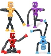 COLEGRY Pop Tubes Robot Fidget Toys (4 Pack), Telescopic Suction Cup Robotics Toy, Toddler Fine M...