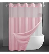 SORTTO No Hook Slub Textured Shower Curtain with Snap in Liner - Pink Fabric Outer Curtain & Wate...