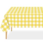 3 Pack Yellow and White Checkered Tablecloth Yellow Plaid Disposable Gingham Tablecloth, Rectangl...