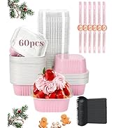 YQER 60 Pack 10oz Mini Cake Pans with Lids, Spoons, Stickers - Disposable Square Brownie Baking C...