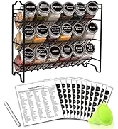 SWOMMOLY Spice Rack Organizer with 18 Empty Square Spice Jars, 396 Spice Labels with Chalk Marker...